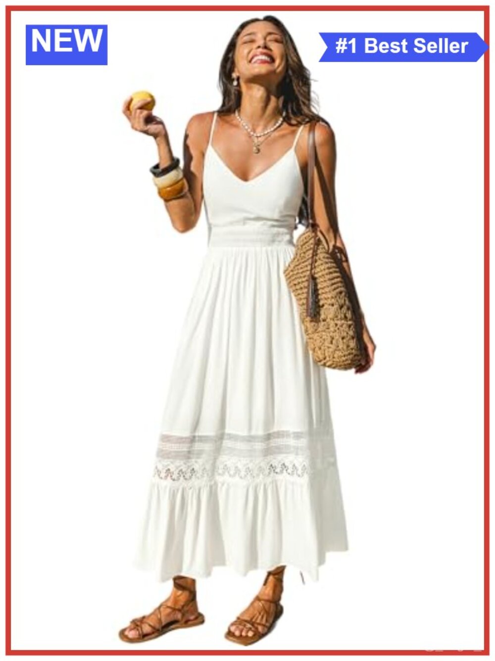 CUPSHE Womens Maxi Summer Dress V Neck Wedding Guest Lace Boho